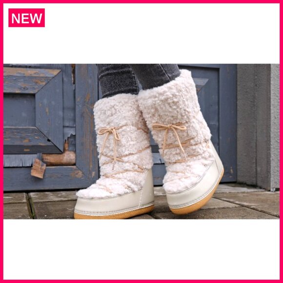 Furry Winter Snow Boots Waterproof Mid Calf Boots Flat Shoes Women - Picture 8 of 8